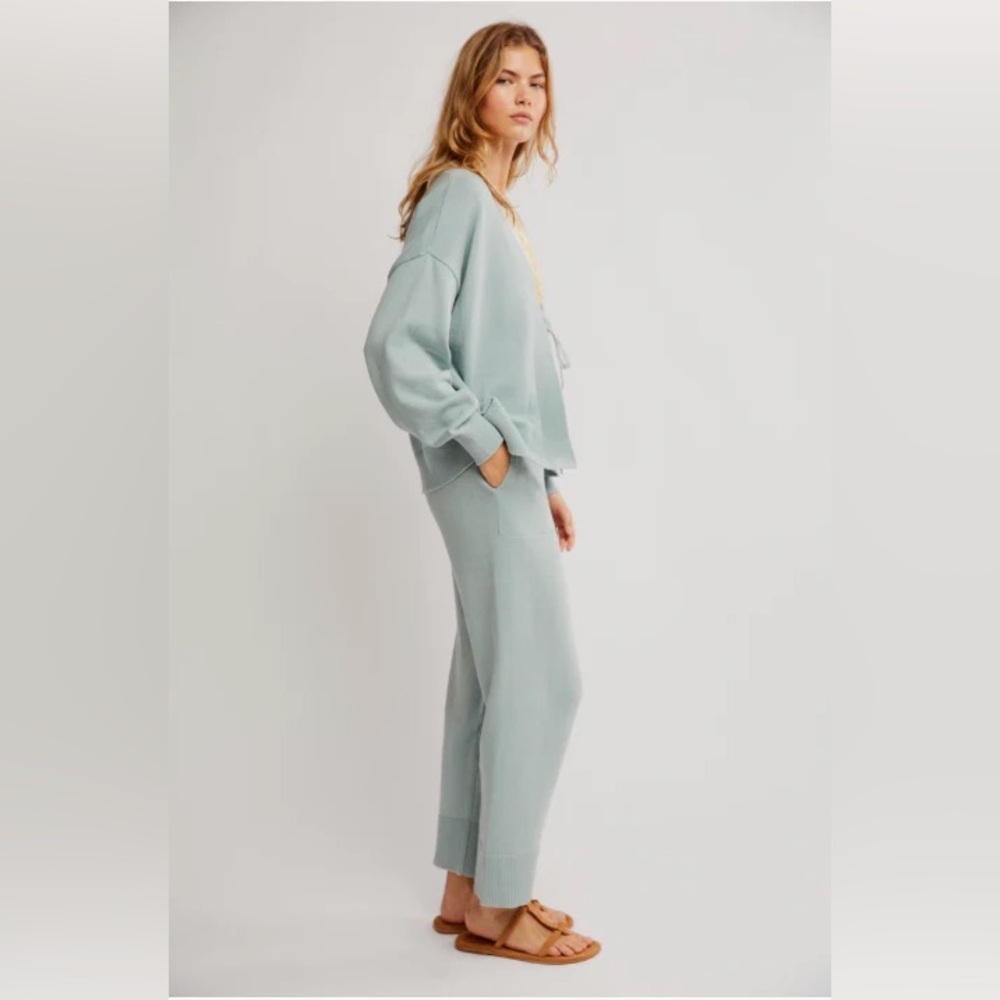 Free People Solar Sweater TOP AND PANT SET in Icy Lake - Picture 3 of 10